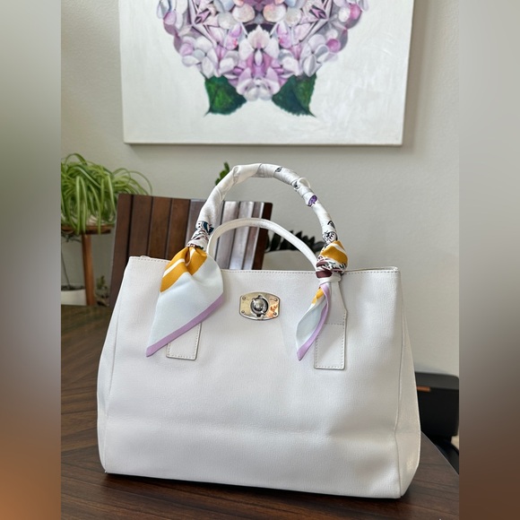 Furla Handbags - Furla White Leather Satchel with Scarf-Wrapped Handle